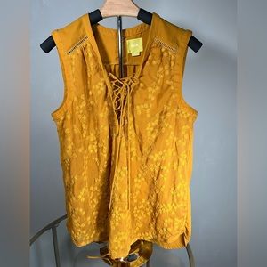 Maeve Womens Size 12 Embroidered Sleeveless‎ Blouse Turmeric Yellow Floral Boho